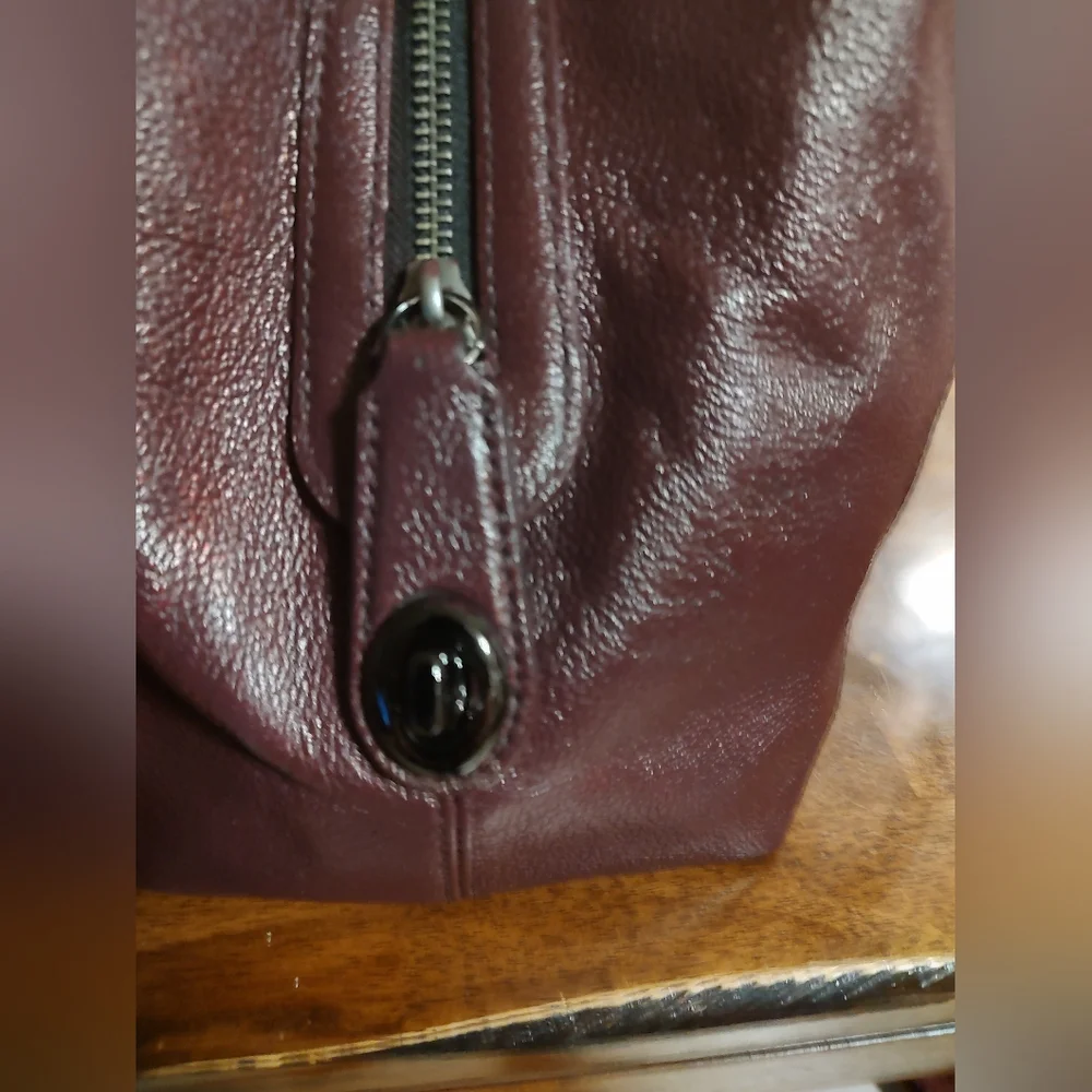 Coach Edie Pebbled Leather Shoulder Bag in Burgundy